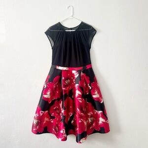 Rebecca Beeson Sheer Black Red Floral Dress Sweetheart Illusion Large Flowers 10